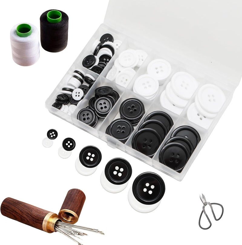Lilaly 100 pcs Buttons for Crafts Buttons, Button DIY Buttons, Mixed Sewing Buttons, 5 Sizes of Round Mixed Buttons Suitable for for Crafts, Coats, Shirts, Pants, Shorts and More(White & Black) - Image 4